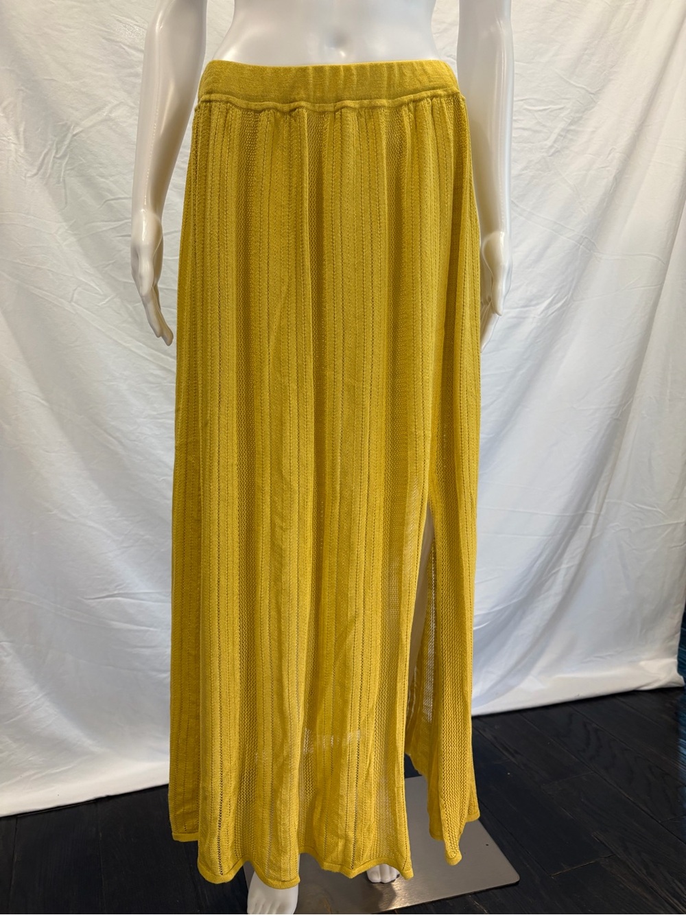 KNITSS Mustard Yellow Knit Maxi Skirt with Side Slit